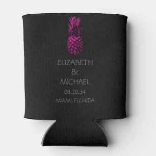 Modern Tropical Pineapple  Wedding Black Pink Can Cooler