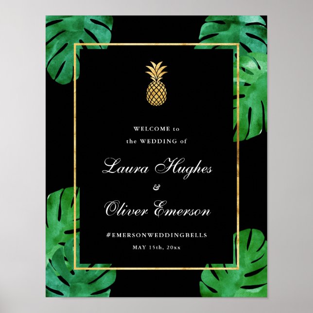 Modern Tropical Pineapple Wedding Welcome Sign (Front)