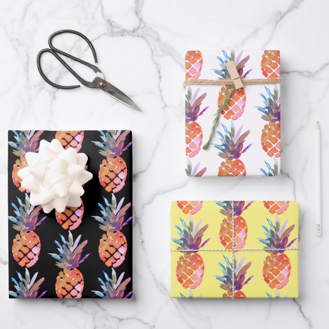Modern Tropical Pineapple  Wrapping Paper Sheet (Front)