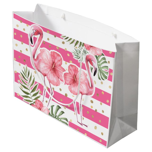 Modern Tropical Pink Flamingos Floral Large Gift B Large Gift Bag (Back Angled)