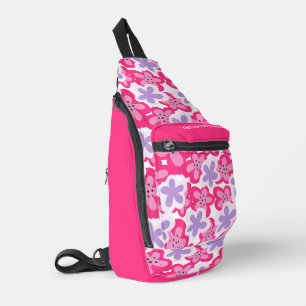 Modern Tropical Pink Floral Personalised Name Sling Bag