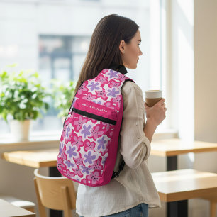 Modern Tropical Pink Floral Personalised Name Sling Bag