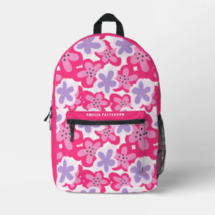 Modern Tropical Pink Floral Personalized Name Printed Backpack