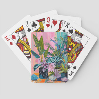 Modern Tropical Plant Print – Pink and Green Playing Cards
