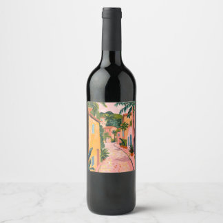 Modern Tropical Plant Print – Pink and Green Wine Label