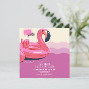 modern tropical pool party girl birthday invitation