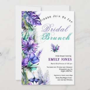Modern tropical purple flower bridal brunch invitation