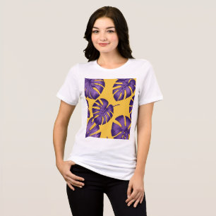 Modern Tropical Purple Leaves - Vibrant Yellow Bac Tri-Blend Shirt