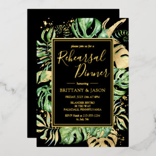Modern Tropical Rehearsal Dinner Black & Gold