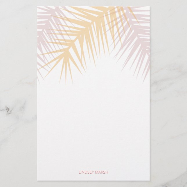 Modern tropical rosé palm leaves customisable stationery (Front)