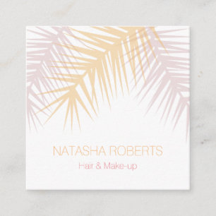 Modern tropical rosé palm leaves feminine square business card