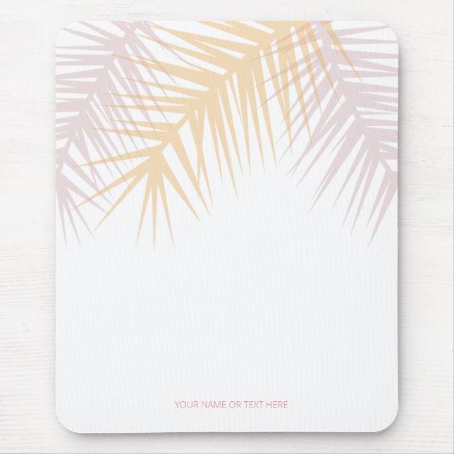 Modern tropical rosé palm leaves mouse pad (Front)