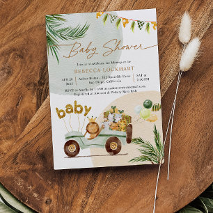 Modern Tropical Safari Baby Animals Baby Shower In Invitation