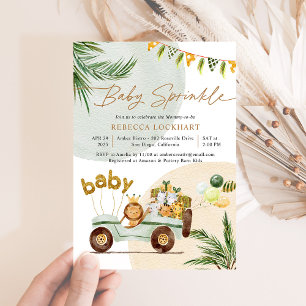 Modern Tropical Safari Baby Animals Baby Sprinkle  Invitation