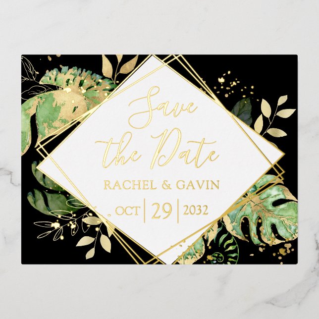 Modern Tropical Save the Date Foil Invitation Post (Front)