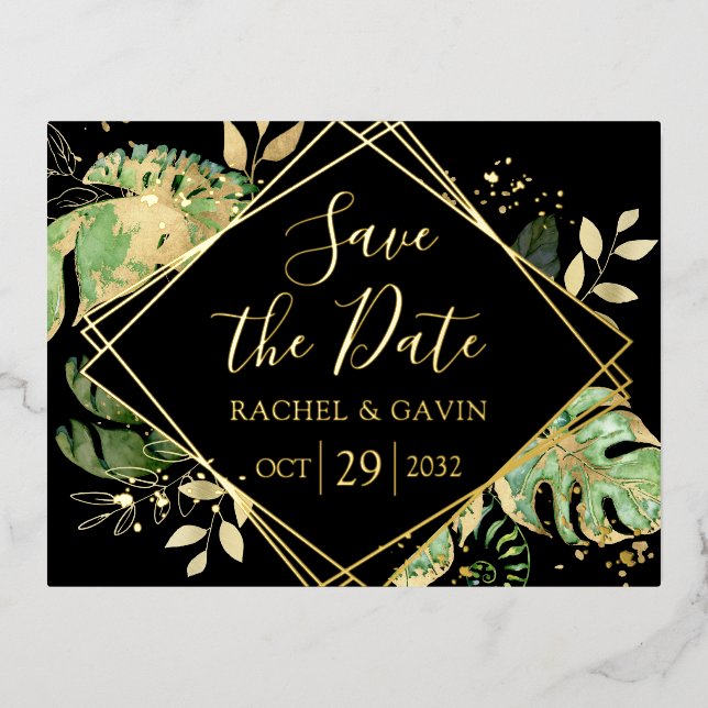 Modern Tropical Save the Date Foil Invitation Post (Front)
