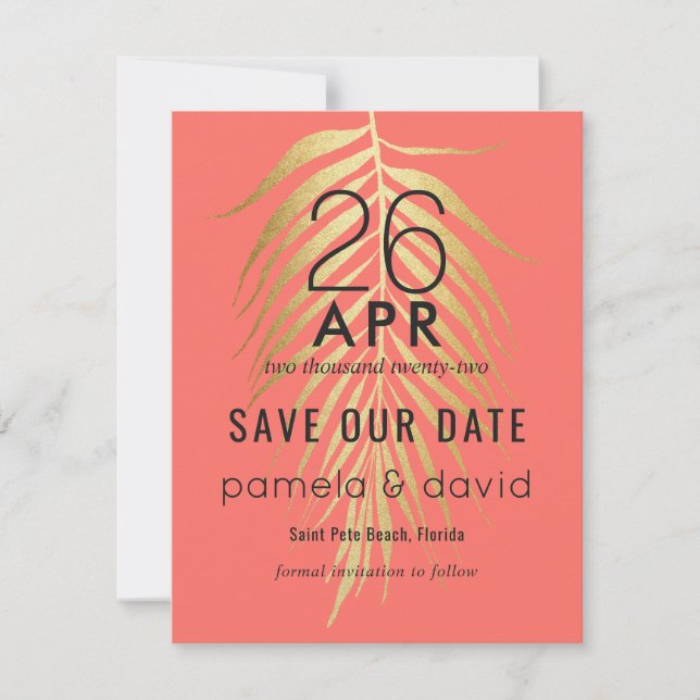 Modern Tropical Save the Date in Coral (Front)