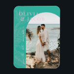 Modern Tropical Save the Date Magnet<br><div class="desc">This Save the Date Magnet from the Leilani Collection features bright, bold colours and modern typography framing your engagement photo, sure to make a lasting impression on your guests! Personalise it with your details easily and quickly. Simply press the 'customise it' button to further re-arrange and format the style and...</div>