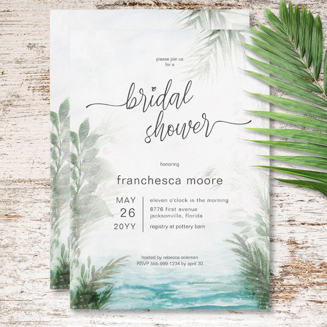 Modern Tropical Sea & Palms Bridal Shower Invitation (Modern Tropical Sea & Palms Bridal Shower Invitation)