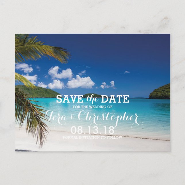 Modern Tropical Sea Wedding Beach Save The Date Announcement Postcard (Front)