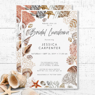 Modern Tropical Seashell Frame Bridal Luncheon Invitation
