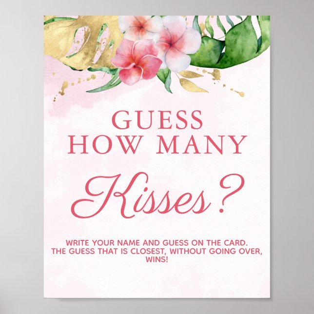 Modern Tropical Summer Floral Baby Shower Game Poster (Front)