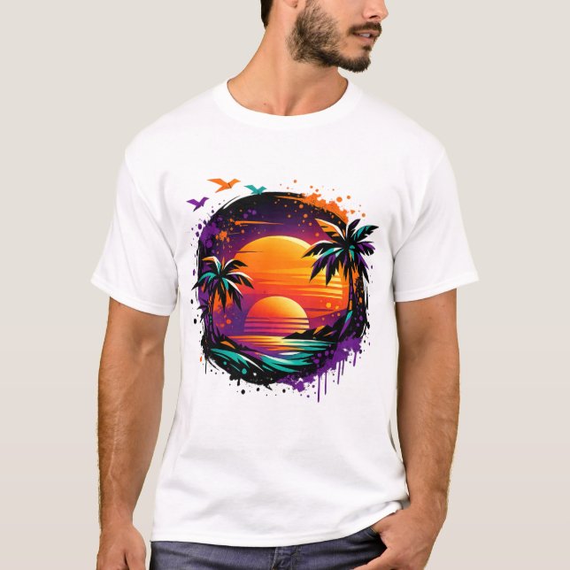 Modern Tropical Sunset Streetwear T-Shirt – Abstra (Front)