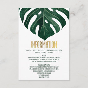 Modern Tropical Swiss Cheese Leaf Gold Details Enclosure Card