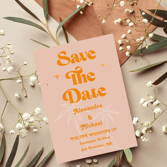 Modern Tropical Vibrant Orange Wedding Save The Date (Creator Uploaded)
