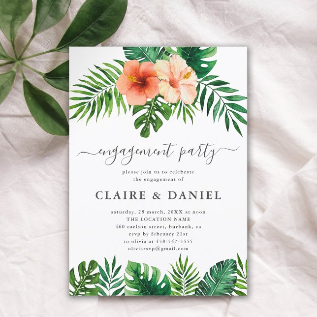Modern Tropical Watercolor Floral Engagement Party Invitation (Creator Uploaded)