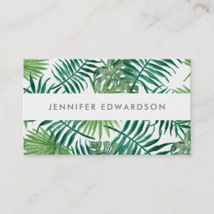 Modern tropical watercolor leaves professional business card