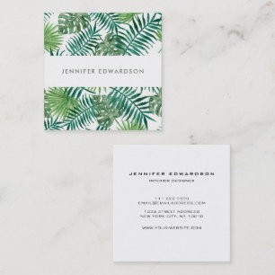 Modern tropical watercolor leaves professional square business card