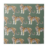 Modern Tropical Watercolor Tigers Wild Pattern Ceramic Tile (Front)