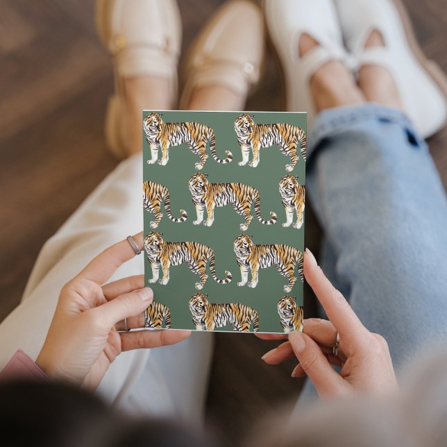 Modern Tropical Watercolor Tigers Wild Pattern Holiday Card (Creator Uploaded)