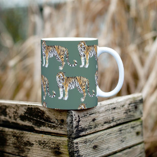 Modern Tropical Watercolor Tigers Wild Pattern Two-Tone Coffee Mug