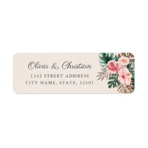 Modern Tropical Watercolor Wedding Return Address Label
