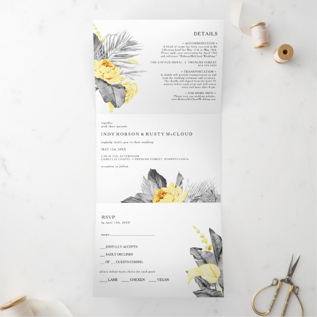 Modern Tropical Wedding All In One Tri-fold Invitation (Inside)