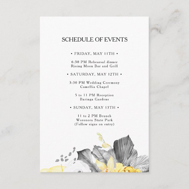 Modern Tropical Wedding Schedule of Events Card (Front)