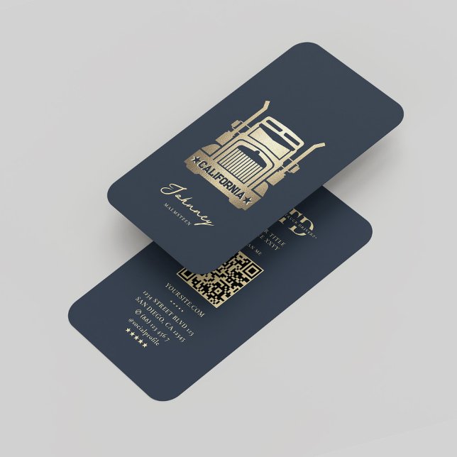 Modern Truck Driver Monogram Elegant Blue Gold Business Card (Modern Truck Driver Monogram Professional Logistics Delivery Elegant Blue Gold Business Card
)