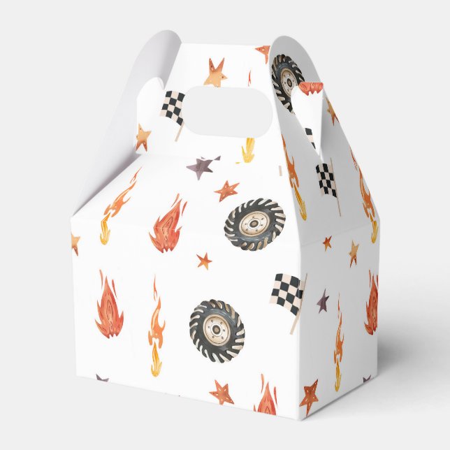 Modern Truck Racing Boys Birthday Watercolor White Favour Box (Front Side)