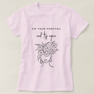 Modern Try Again Woman with Plant Sketch T-Shirt