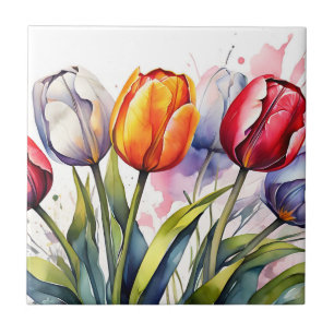 Modern Tulip Bold Watercolor Ceramic Tile