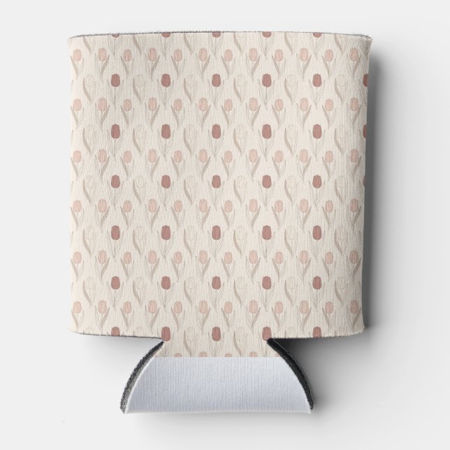 Modern Tulip Floral Pattern Can Cooler (Front)