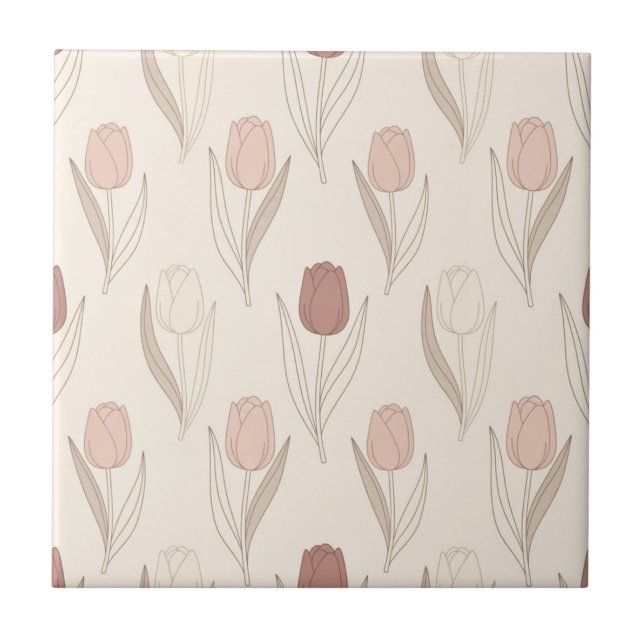 Modern Tulip Floral Pattern Ceramic Tile (Front)