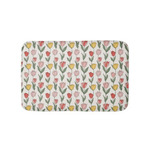 Modern Tulip Floral Pattern Soft Botanical Spring Bath Mat