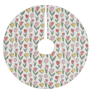 Modern Tulip Floral Pattern Soft Botanical Spring Brushed Polyester Tree Skirt