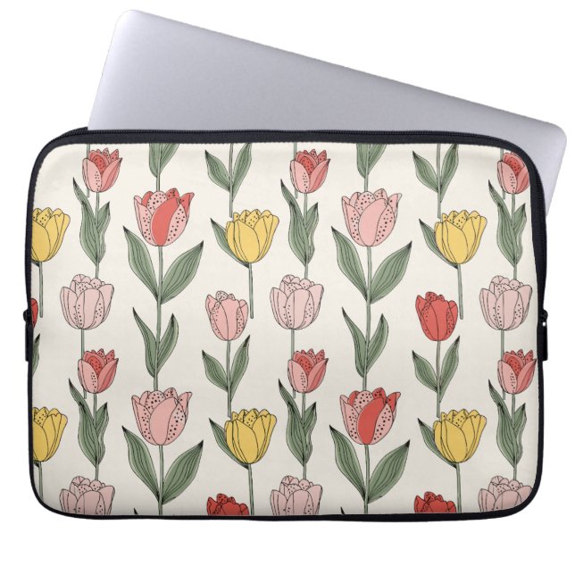 Modern Tulip Floral Pattern Soft Botanical Spring Laptop Sleeve (Front)