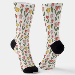 Modern Tulip Floral Pattern Soft Botanical Spring Socks