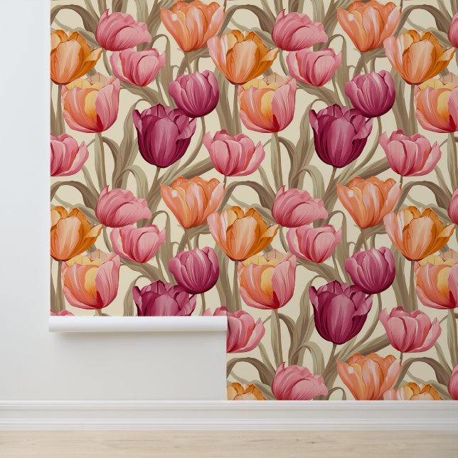 Modern Tulip Floral Wallpaper (Application)