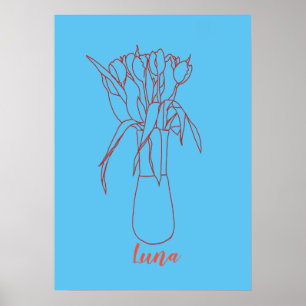 Modern Tulip Line Original  Illustration For Her  Poster